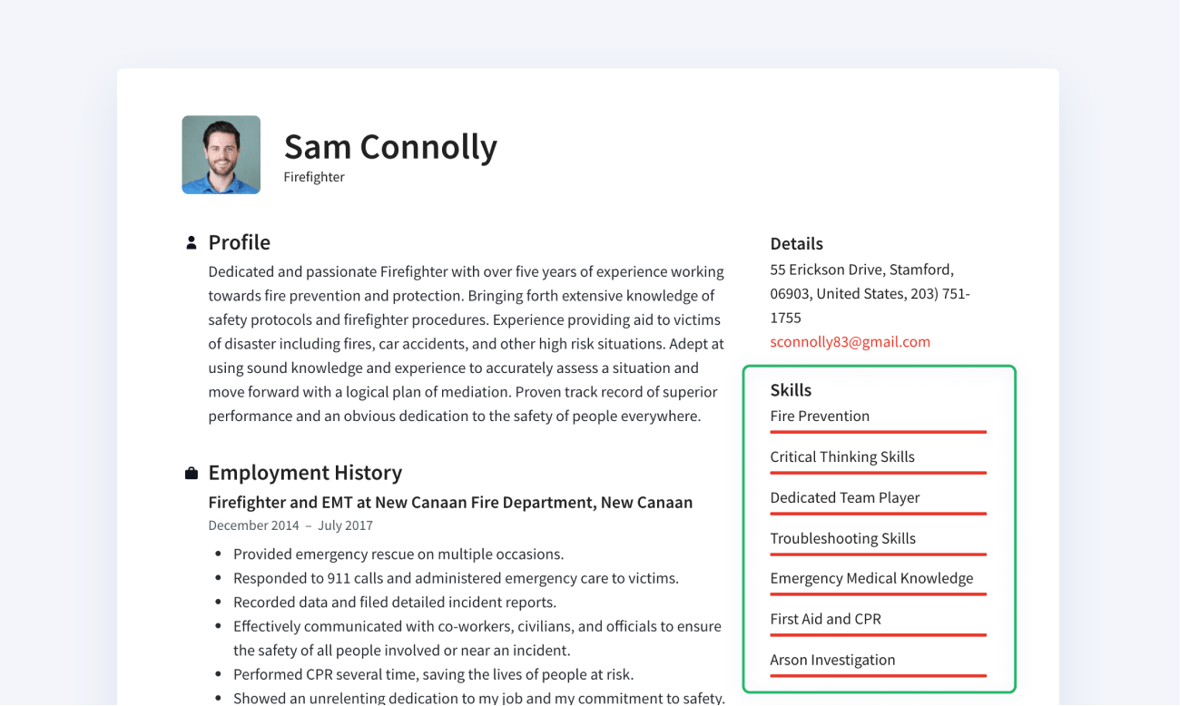 A demo of the Skills section in our interactive and powerful resume builder tool