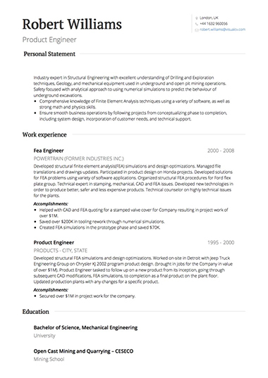 Professional resume template London