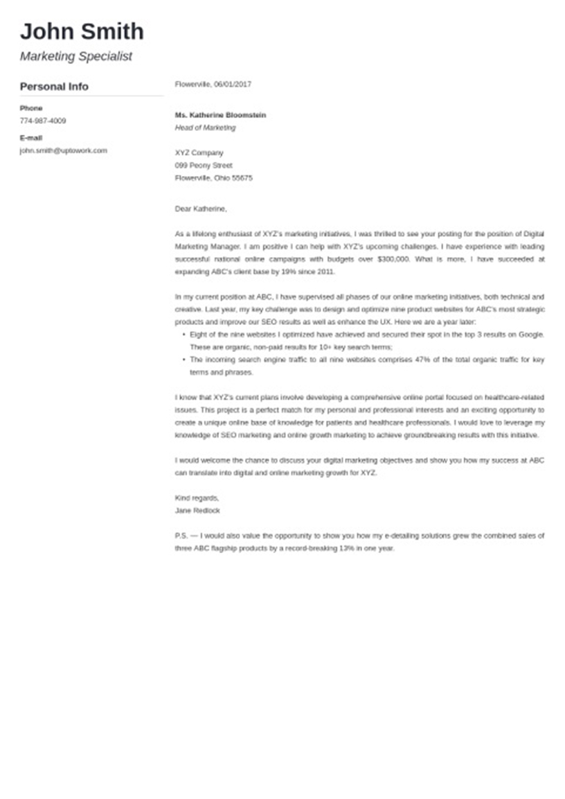 Professional cover letter template Milan