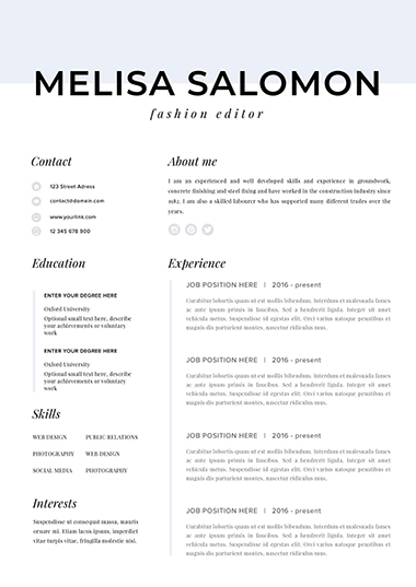 Professional resume template Milan