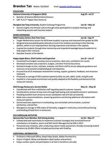 Professional resume template Singapore