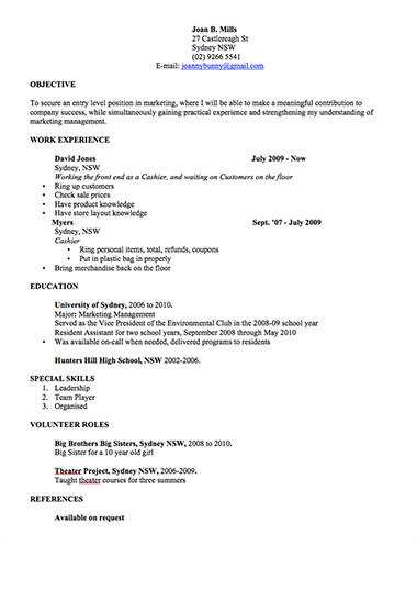 Professional resume template Sydney